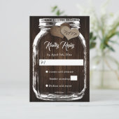 Rustisch landhout Harten Mason Jar Wedding RSVP (Staand voorkant)