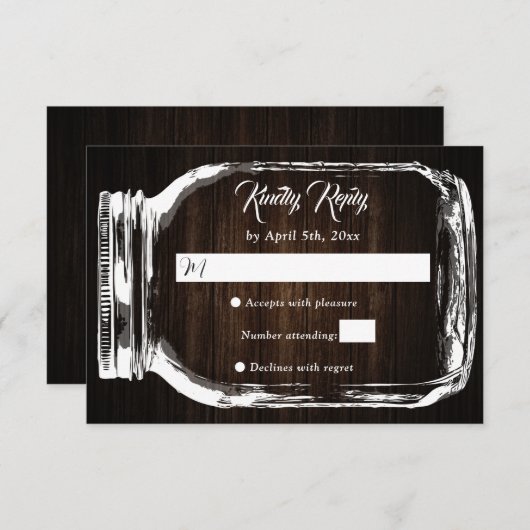 Rustisch landhout Harten Mason Jar Wedding RSVP (Voorkant / Achterkant)