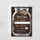 Rustisch landhout Harten Mason Jar Wedding RSVP Kaartje (Voorkant)