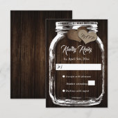 Rustisch landhout Harten Mason Jar Wedding RSVP Kaartje (Voorkant / Achterkant)