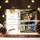 Rustisch landhout Pinecone Holiday-fotokaart Kaart