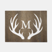 Rustisch landhout Witte Der Antlers Monogram Deurmat (Voorkant)