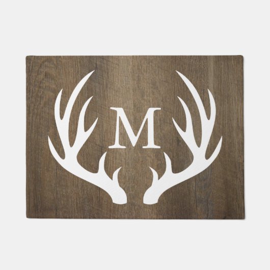 Rustisch landhout Witte Der Antlers Monogram Deurmat (Voorkant)