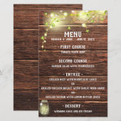 Rustisch landhouten Mason Jar Lights Wedding Menu (Voorkant / Achterkant)