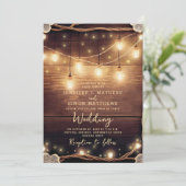 Rustisch landhoutwoord Lights Wedding Kaart (Staand voorkant)
