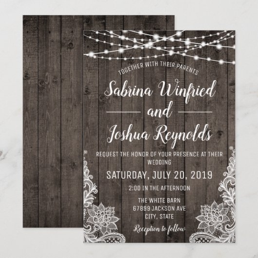 Rustisch landhoutwoord Lights Wedding Kaart (Voorkant / Achterkant)