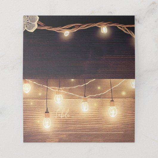 Rustisch landhoutwoord Lights Wedding Plaatskaartje (Buitenkant ongevouwen)