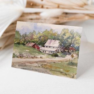 Rustisch landschap Boerderij Waterverf landschap Bedankkaart