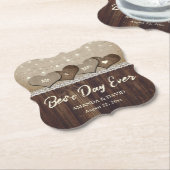Rustisch landschap Wood Heart String Lights Weddin Kartonnen Onderzetters (Gekanteld)