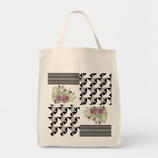 Rustisch, lappwerk, rozen, geometrisch, lappenwerk tote bag (Voorkant)