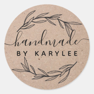 Rustisch Laurel Leaf Handmade Script Ronde Sticker