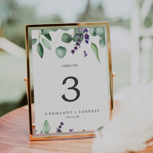 Rustisch Lavender en Eucalyptus Table Number Kaart