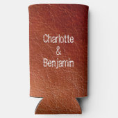 Rustisch lederen huwelijk seltzer blikjeskoeler (Achterkant)