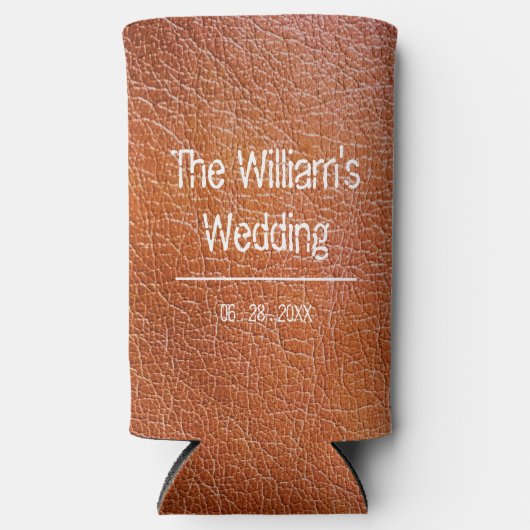 Rustisch lederen huwelijk seltzer blikjeskoeler (Voorkant)