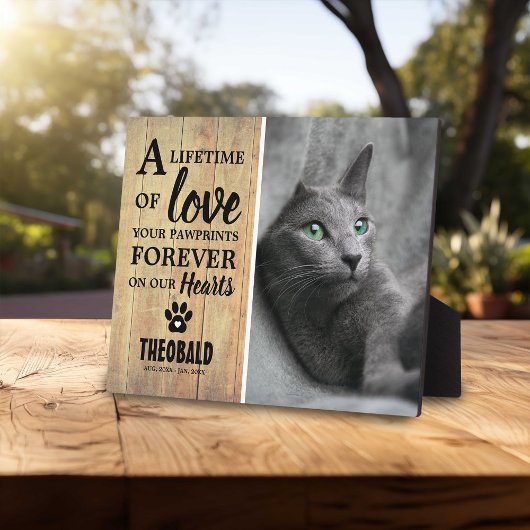 Rustisch Light Wood Pet | Cat/Dog Foto Memorial Fotoplaat