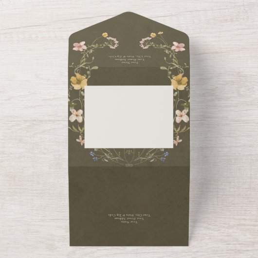 Rustisch Lijst met groene wilde bloem All In One Uitnodiging (Buitenkant)