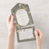 Rustisch Lijst met groene wilde bloem All In One Uitnodiging (Afscheurbaar)