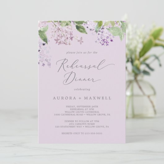 Rustisch Lila | Lavender Rehearsal Dinner Kaart (Staand voorkant)