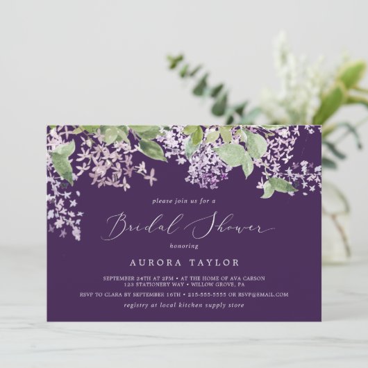 Rustisch Lila | Paars horizontaal Vrijgezellenfees Kaart (Staand voorkant)