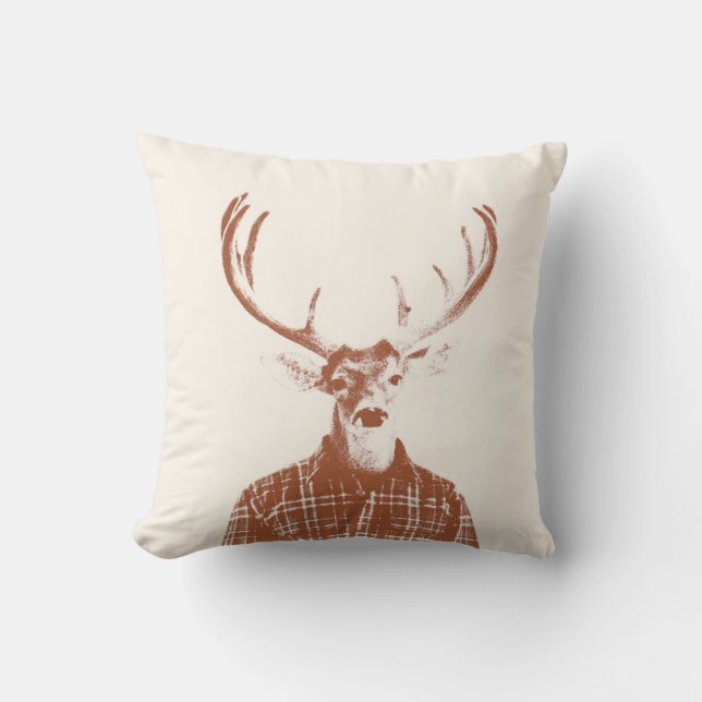 Rustisch Man Buck met Antlers in Burnt Oranje Kussen (Voorkant)