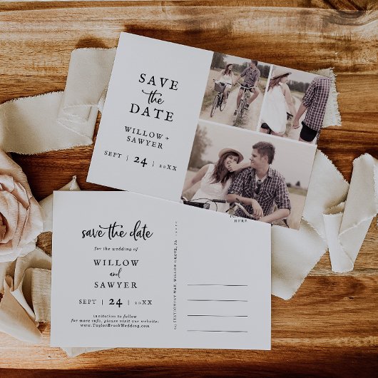 Rustisch Manuscript 3 de Collage van de Foto spare Uitnodiging Briefkaart