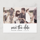 Rustisch Manuscript 3 Foto sparen de Datum Uitnodiging Briefkaart (Voorkant)