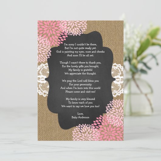 Rustisch meisje baby shower bedankt je opmerking m kaart (Staand voorkant)