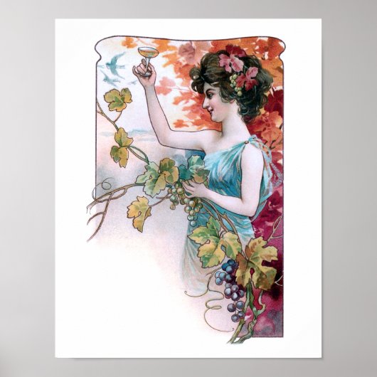 Rustisch  meisje met wijn poster (Voorkant)