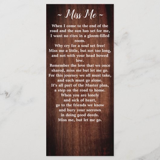 Rustisch Memorial Poem Funeral Prayer Kaart (Achterkant)