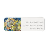 Rustisch Minimaal Blauw Zonnebloemadres Etiket (Voorkant)