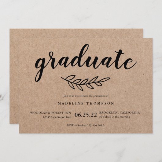 Rustisch minimalistisch Leaf Afstuderen het Afstud Kaart (Voorkant / Achterkant)