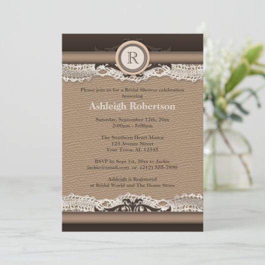 Rustisch Monogram Burlap- en Lace-Vrijgezellenfees Kaart (Staand voorkant)