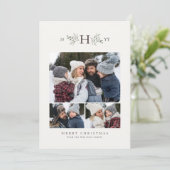 Rustisch monogram, drie foto feestdagenkaart (Staand voorkant)