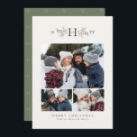 Rustisch monogram, drie foto feestdagenkaart<br><div class="desc">Deze verticale drie-foto vakantiekaart kenmerkt een prominent monogram dat door rustic feestelijke takken en het jaar en een plaats voor een klantgerichte groet wordt omringd.</div>