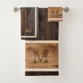 Rustisch monogram met houttoon bad handdoek (Insitu)