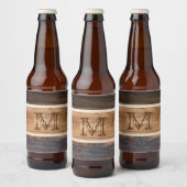 Rustisch monogram met houttoon bier etiket (Flessen)