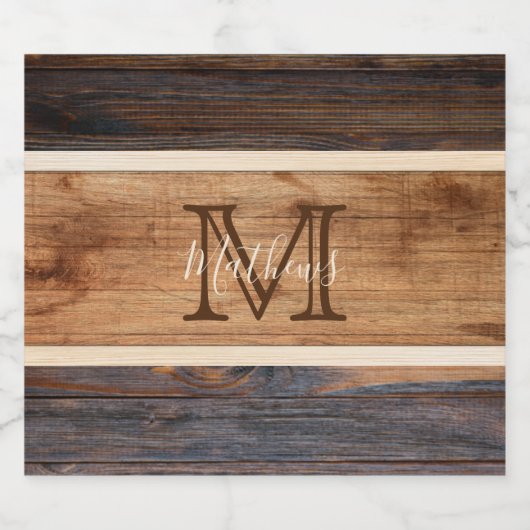 Rustisch monogram met houttoon bier etiket (Enkel label)