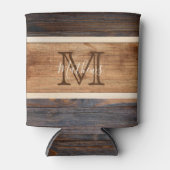 Rustisch monogram met houttoon blikjeskoeler (Voorkant)