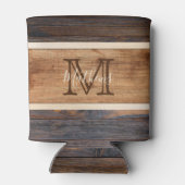Rustisch monogram met houttoon blikjeskoeler (Achterkant)