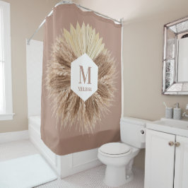 Rustisch monogram Neutrale Kleuren Warm Douchegordijn