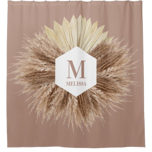 Rustisch monogram Neutrale Kleuren Warm Douchegordijn (Voorkant)
