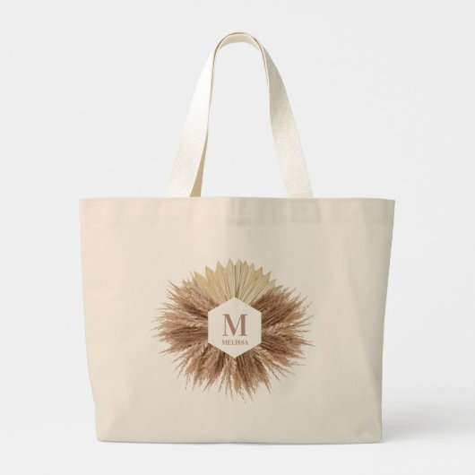 Rustisch monogram Neutrale Kleuren Warm Grote Tote Bag (Achterkant)