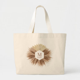 Rustisch monogram Neutrale Kleuren Warm Grote Tote Bag