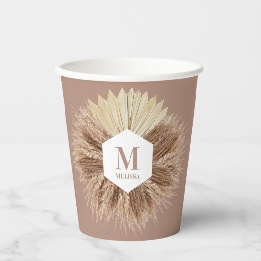 Rustisch monogram Neutrale Kleuren Warm Papieren Bekers (Voorkant)