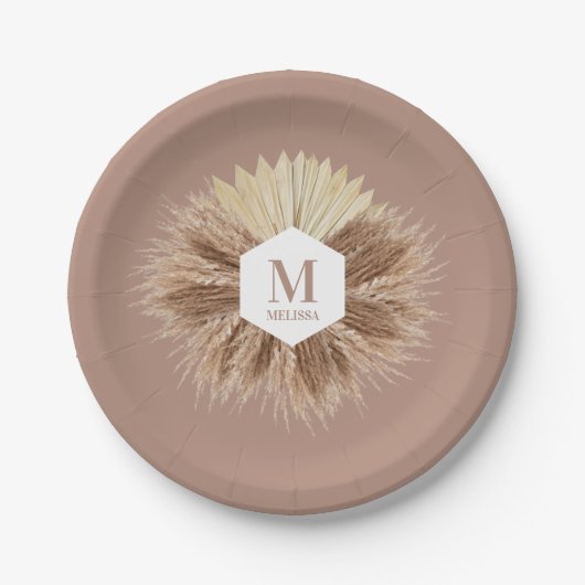 Rustisch monogram Neutrale Kleuren Warm Papieren Bordje (Voorkant)