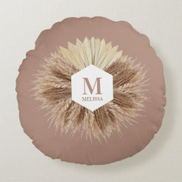 Rustisch monogram Neutrale Kleuren Warm Rond Kussen