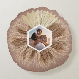 Rustisch monogram Neutrale Kleuren Warm Rond Kussen