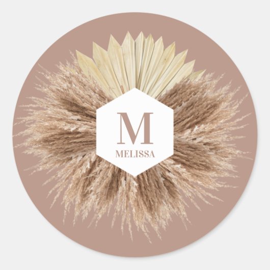 Rustisch monogram Neutrale Kleuren Warm Ronde Sticker (Voorkant)