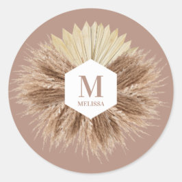 Rustisch monogram Neutrale Kleuren Warm Ronde Sticker