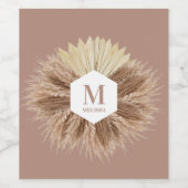 Rustisch monogram Neutrale Kleuren Warm Wijn Etiket (Enkel label)